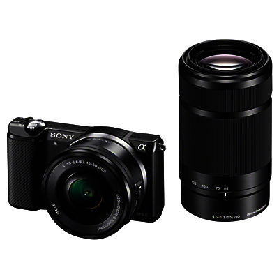 Sony A5000 Compact System Camera with 16-50mm & 55-210mm Lenses, HD 1080p, 20.1MP, Wi-Fi, 3  Tilting LCD Screen